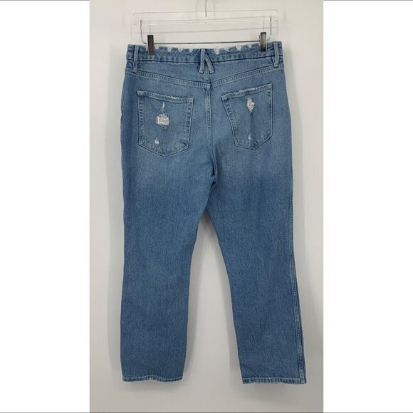 Good American curve cropped straight leg jeans distressed knee fraying 31 12 - Picture 4 of 7